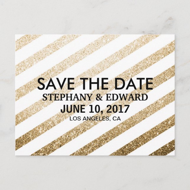Stylish Faux Gold Glitter Save the Date Postcard (Front)