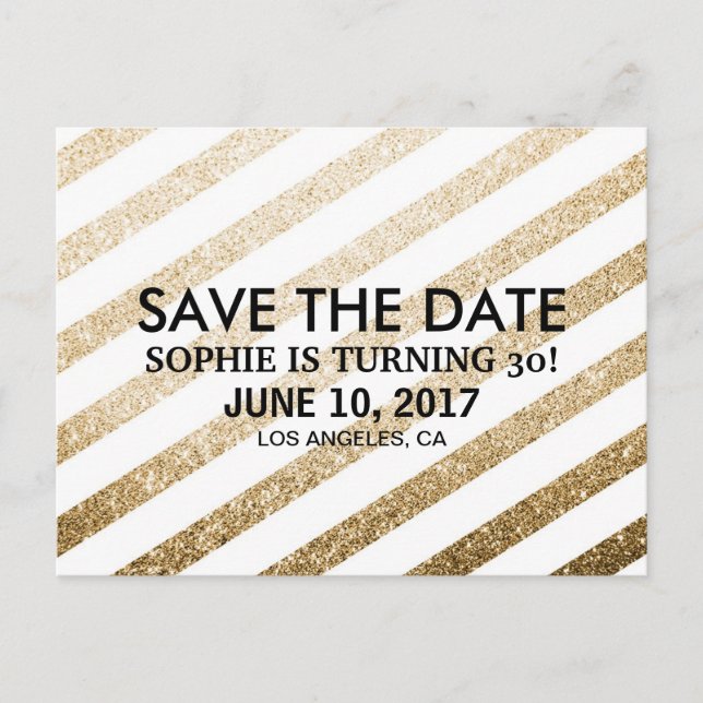 Stylish Faux Gold Glitter Save the Date Postcard (Front)