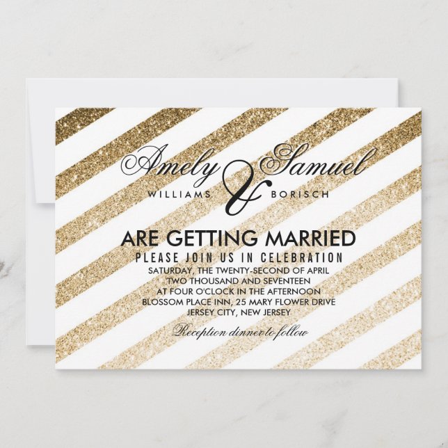 Stylish Faux Gold Glitter Wedding Invitation (Front)