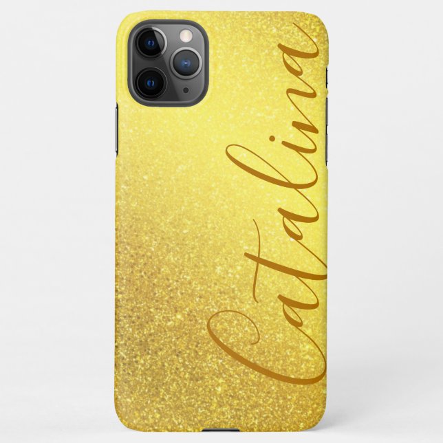 Stylish Faux Gold Glitter Yellow Honey Custom Name iPhone Case (Back)