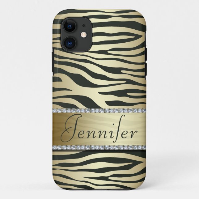 Stylish Faux Jewelled Zebra Print iPhone Case (Back)
