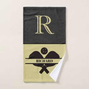 Stylish Faux Leather Monogram Name Pickleball Game Hand Towel