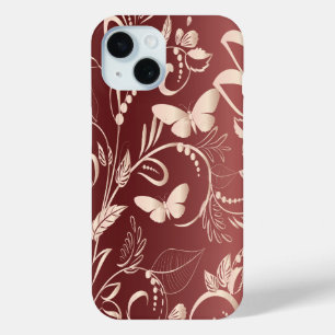 Stylish Faux Rose Quartz and Garnet Butterflies iPhone 15 Case