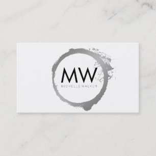 Stylish Faux Silver Ring with Chic Monogram Business Card