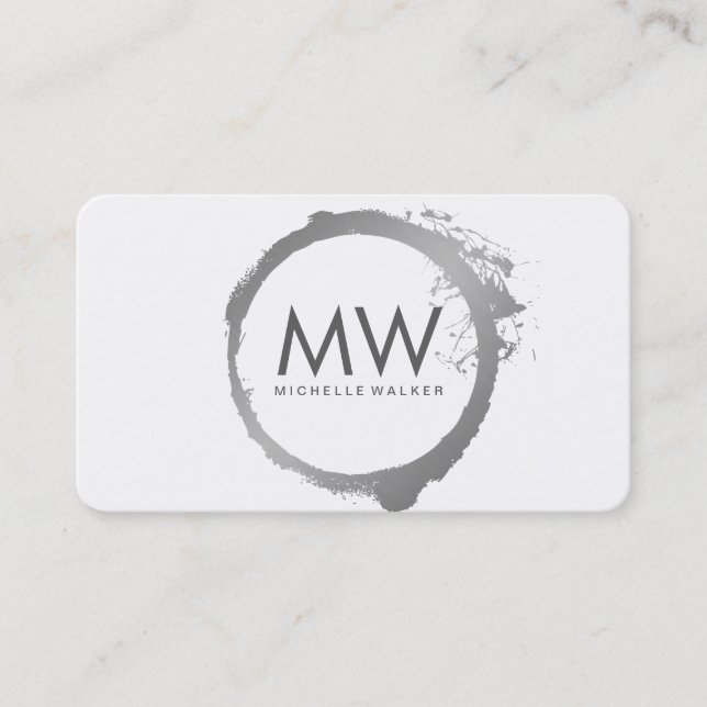 Stylish Faux Silver Ring with Chic Monogram Business Card (Front)