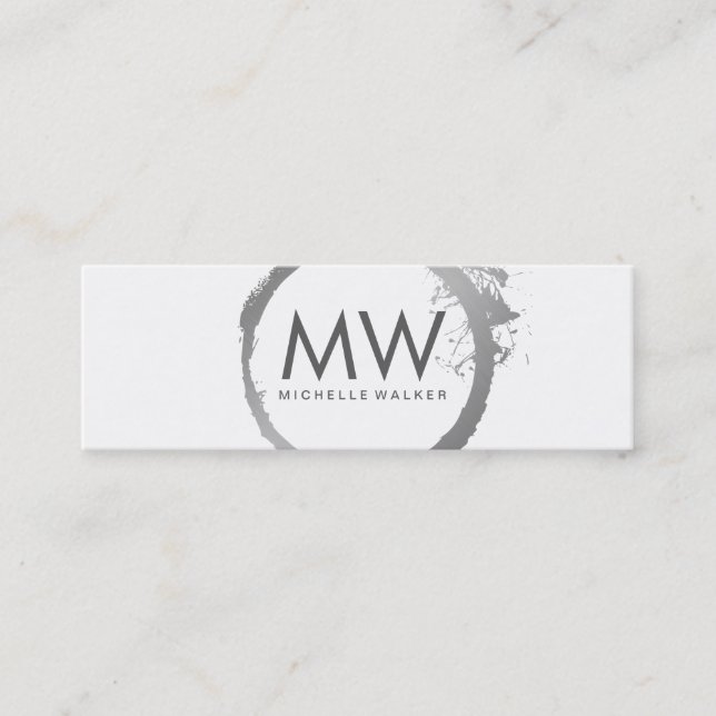 Stylish Faux Silver Ring with Chic Monogram Mini Business Card (Front)