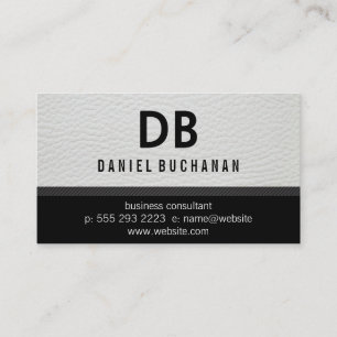 Stylish Faux White Leather Monogram Business Card