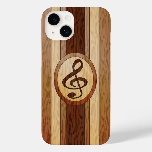 Stylish Faux Wood Treble Clef Inlay Case-Mate iPhone Case (Back)