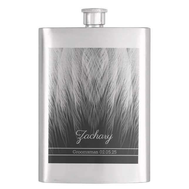 Stylish Feathers Monogrammed Hip Flask (Front)