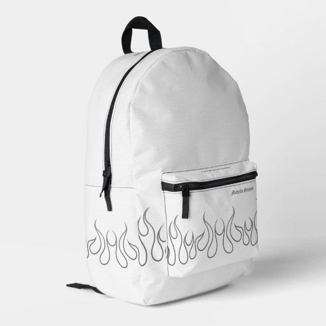Stylish Fire Flame White Dark Grey Elegant Printed Backpack (Back Corner Left)