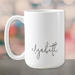 Stylish First Name Minimalist Script  Coffee Mug<br><div class="desc">Minimalist coffee mug features your first name in black in a chic lettering style. MATCHING items in our collection.</div>