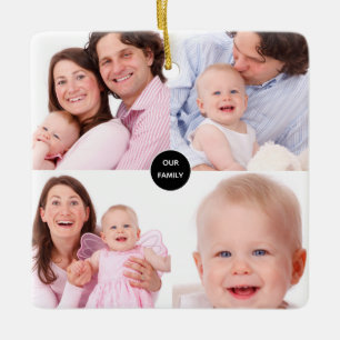 Stylish Five Family Photo Collage Names Ceramic Ornament