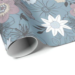 Stylish Floral Blue White Rose Flowers Pattern Wrapping Paper
