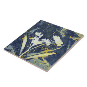 Stylish Floral Botanical Cyanotype Tile