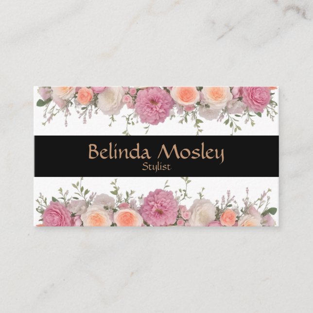 Stylish Floral Bouquet Pink Peach Blooms Business Card (Front)