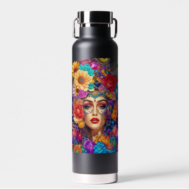 Stylish Floral Copper Water Bottle (Front)