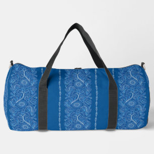 Stylish Floral Duffel Bag in Blue and White
