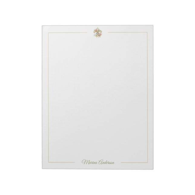 Stylish floral Fleur de Lys  Personalised Name Notepad (Rotated)