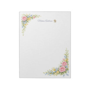 Stylish floral Fleur de Lys  Personalised Name Notepad
