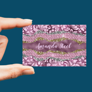 Stylish floral glittery Purple pink gold monogram Magnetic Business Card