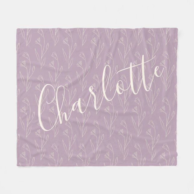 Stylish Floral Line Art Personalised Dusty Lilac  Fleece Blanket (Front (Horizontal))