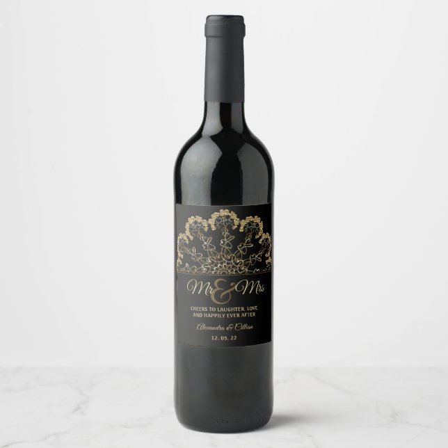 Stylish Floral Mandala  Wine Label (Front)