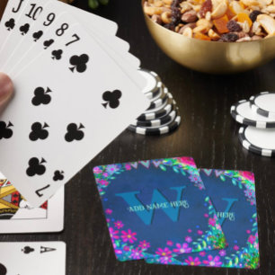 Stylish Floral Monogram Name Girly Pretty Playing Cards