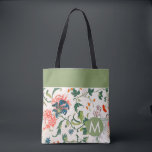 Stylish Floral Monogram Tote Bag<br><div class="desc">Stylish monogrammed tote bag features an elegant greenery floral pattern with modern monogram initial medallion in sage green.</div>