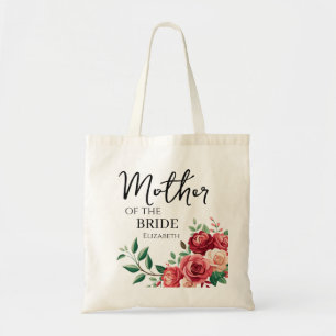 Stylish Floral Mother of the Bride with Name Tote Bag
