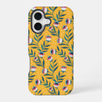 Stylish Floral Motif with Dots and Green Leaves