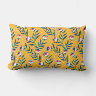 Stylish Floral Motif with Dots and Green Leaves Lumbar Cushion