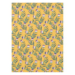 Stylish Floral Motif with Dots and Green Leaves Tablecloth