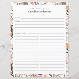 Stylish Floral Neutrals Pretty Border Recipe Page