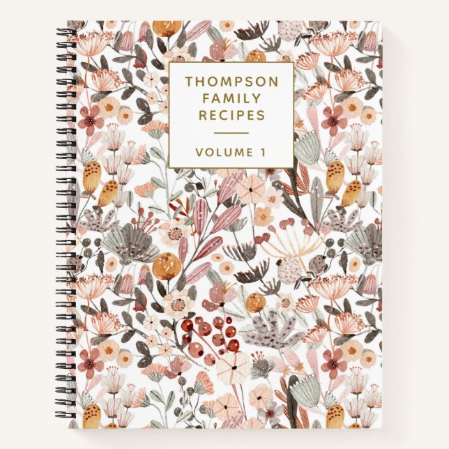 Stylish Floral Neutrals Pretty Personalised Recipe Notebook (Front)