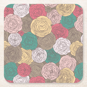 Stylish floral pattern. Bright floral Square Paper Coaster