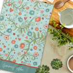 Stylish Floral Pattern Modern Customised Name  Tea Towel<br><div class="desc">Pretty Personalised Floral Name Modern tea towel. Add your name of fun quote to this colourful floral towel. These cute kitchen towels are perfect to add some colour to your kitchen. Pair it with a bottle of wine and it makes a great personalised gift for friends, family, coworkers, neighbours, grandma...</div>