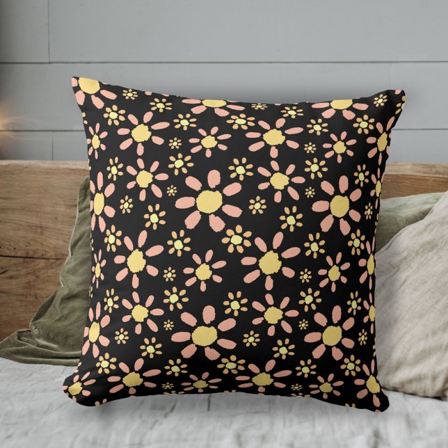 Stylish Floral Pattern on Black Cushion (Creator Uploaded)