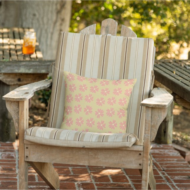 Stylish floral pattern pink flowers on yellow cushion (Chair)