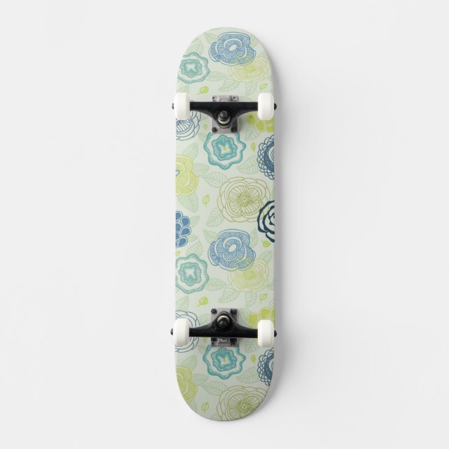 Stylish floral pattern with cute flowers skateboard (Front)