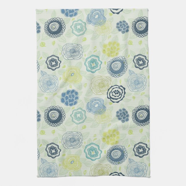 Stylish floral pattern with cute flowers tea towel (Vertical)