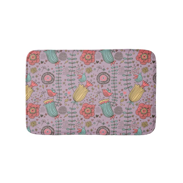 Stylish floral pattern with flowers bath mat (Front)