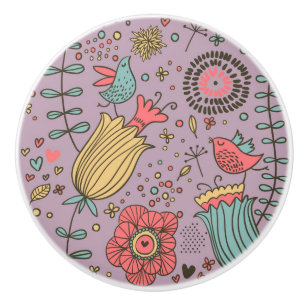 Stylish floral pattern with flowers ceramic knob