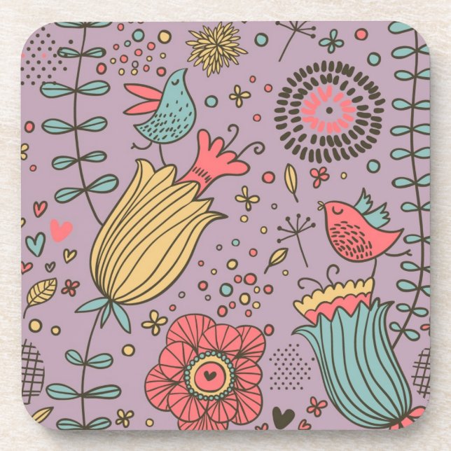 Stylish floral pattern with flowers coaster (Front)