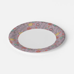 Stylish floral pattern with flowers paper plate