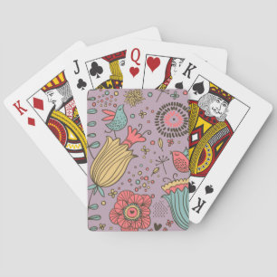 Stylish floral pattern with flowers playing cards