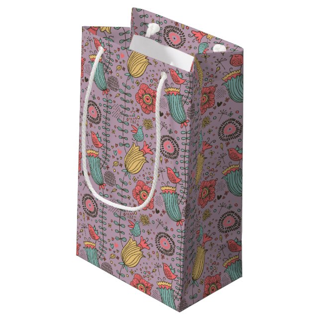 Stylish floral pattern with flowers small gift bag (Back Angled)
