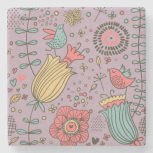 Stylish floral pattern with flowers stone coaster