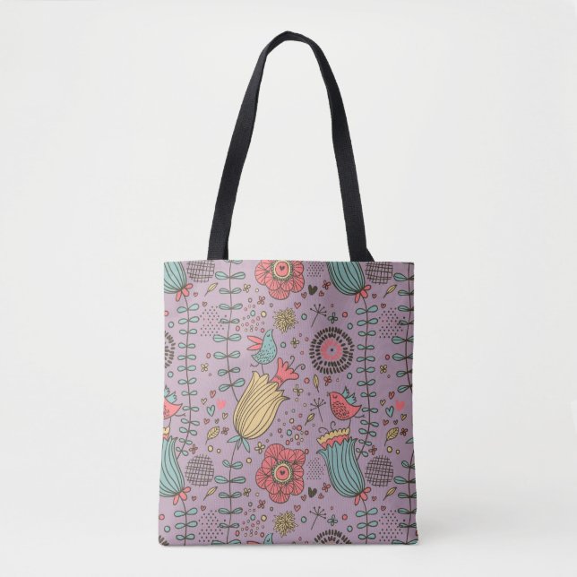 Stylish floral pattern with flowers tote bag (Front)