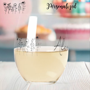Stylish Floral Personalised Stemless Wine Glass