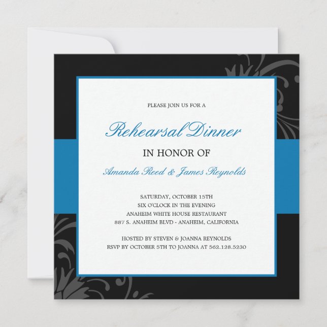 Stylish Floral Rehearsal Dinner Invitation (Blue) (Front)
